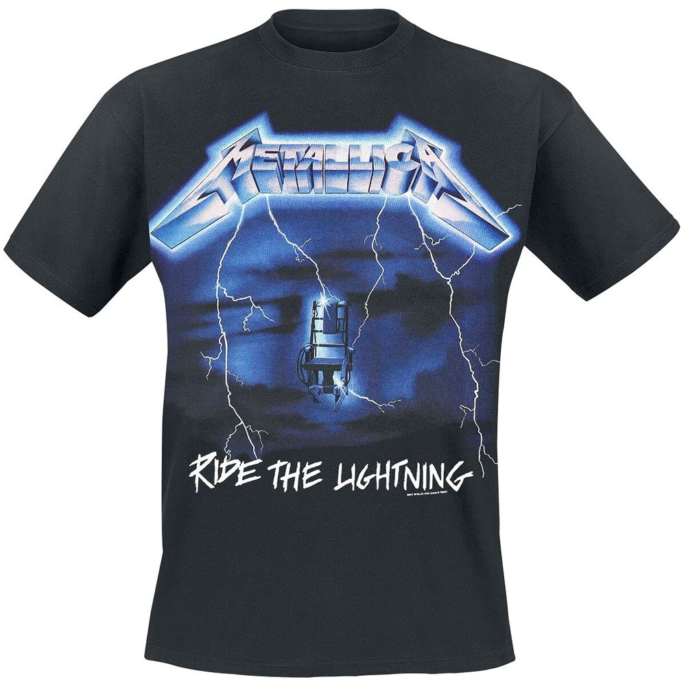 Metallica Men's Ride The Lightning Tracks (Back Print) Slim Fit T-Shirt Large Black