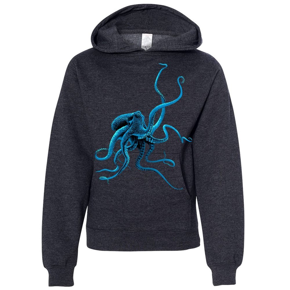 Dolphin Shirt Co Octopus Youth Sweatshirt Hoodie - Charcoal Heather Small