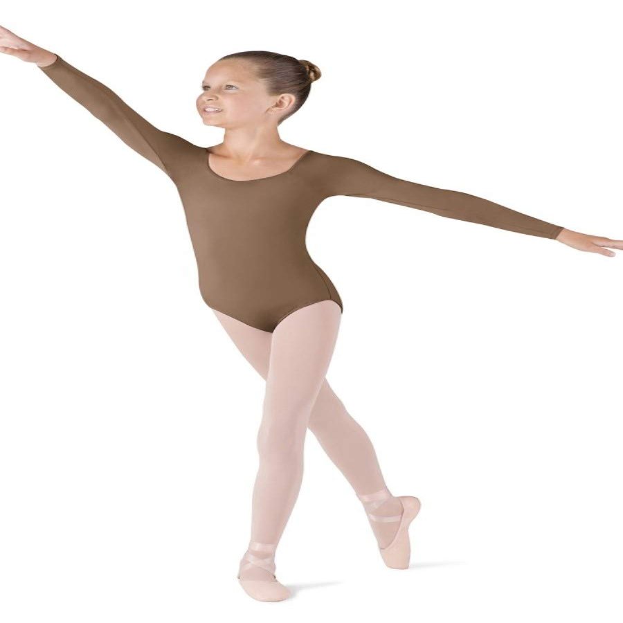 Bloch Dance Girls Meglio Microlux Long Sleeve Leotard, Almond, Size 14