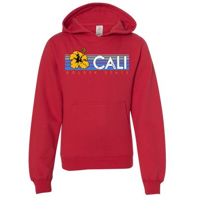 Dolphin Shirt Co Cali Golden State Hibiscus Youth Sweatshirt Hoodie - Red Medium