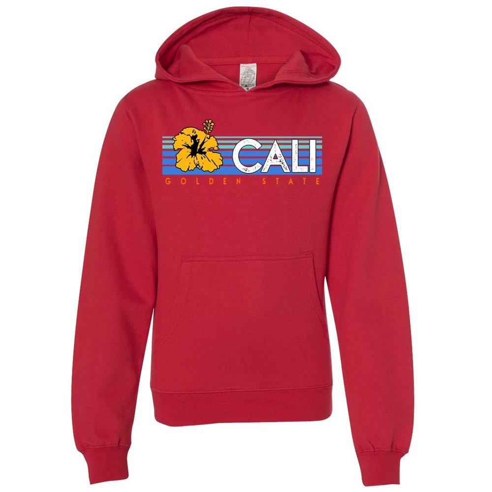Dolphin Shirt Co Cali Golden State Hibiscus Youth Sweatshirt Hoodie - Red Medium