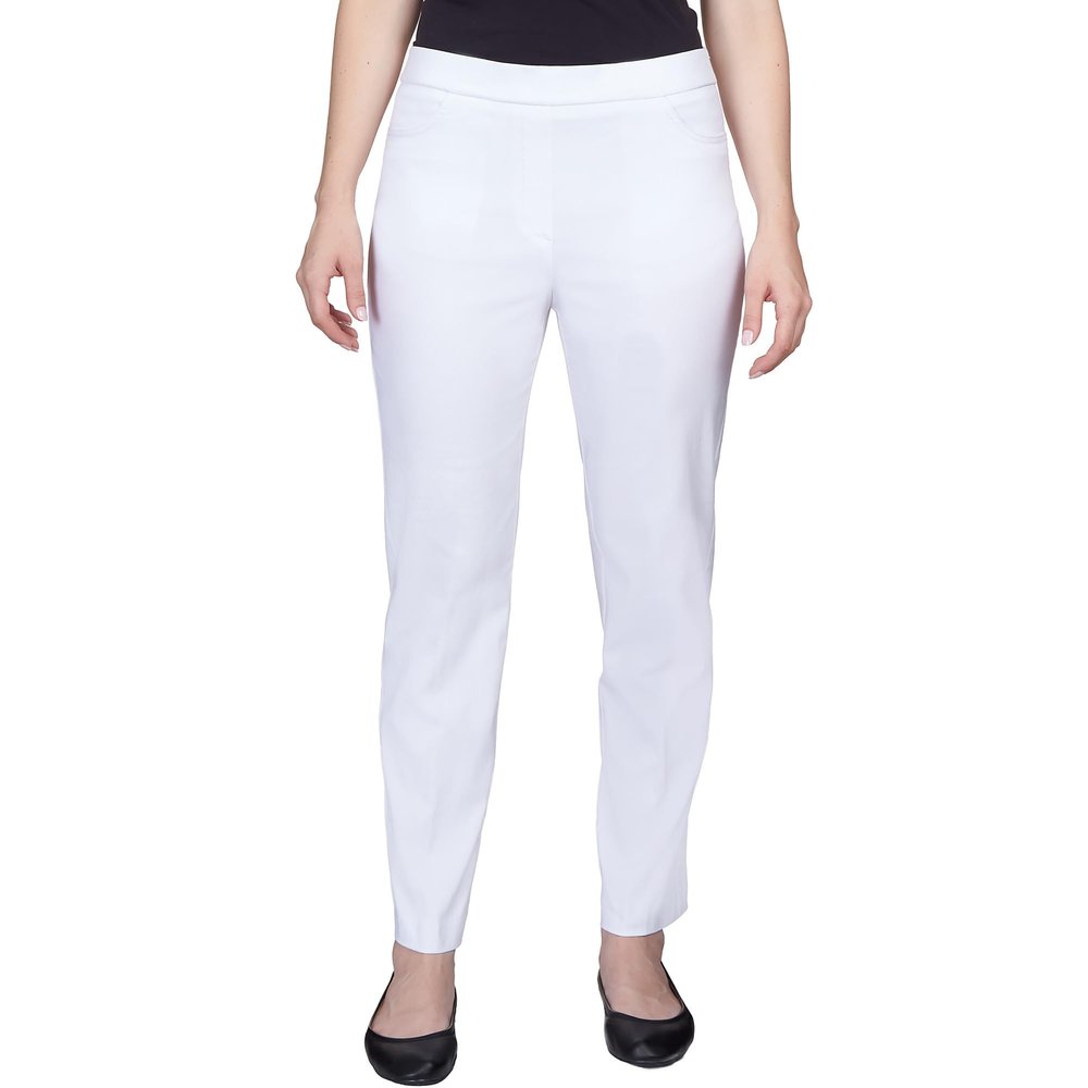 Alfred Dunner Womens Allure Slimming Missy Short Stretch Pants - Modern Fit, Figure Flattering Style, Contoured Cut, White, 14