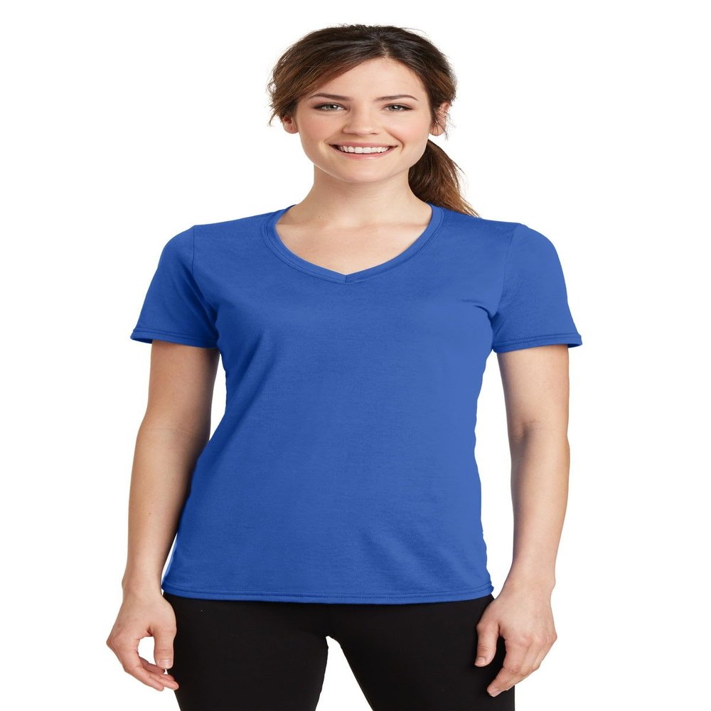 Port & Company Ladies Performance Blend V-Neck Tee L True Royal