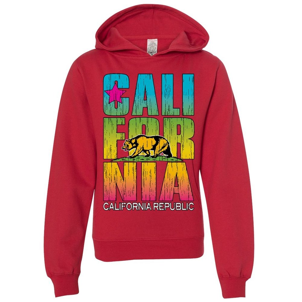 California Republic Neon Retro Bold Youth Sweatshirt Hoodie - Red Small