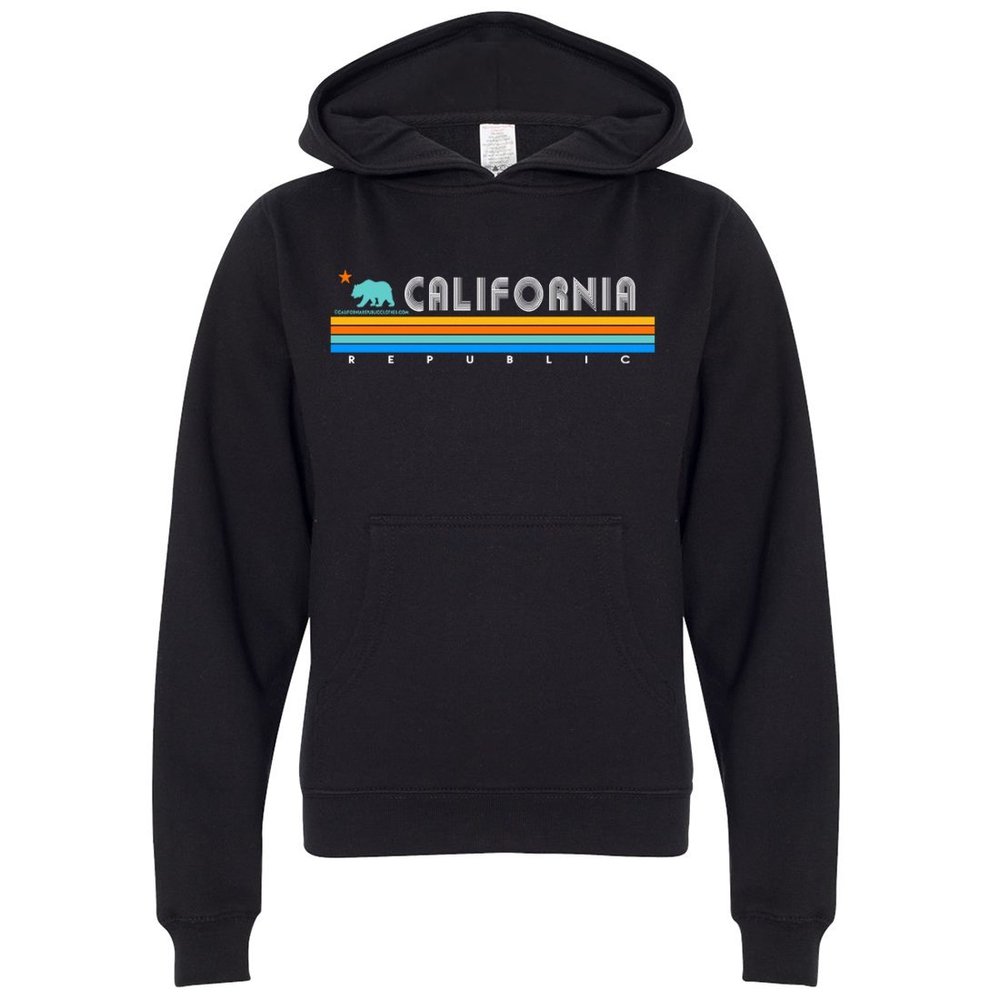 Dolphin Shirt Co California Republic Vintage Stripe Youth Sweatshirt Hoodie - Black Large