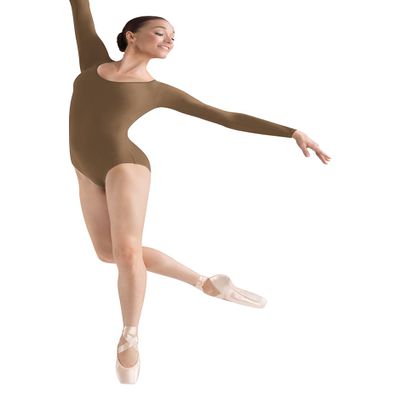 Bloch Dance Women's Lepsi Microlux Long Sleeve Leotard, Almond, Medium Long