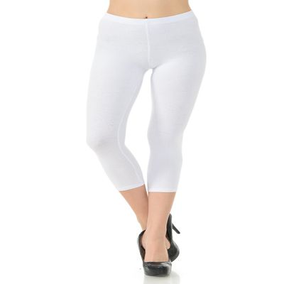 7Wins Women's Solid Cotton Lycra Yoga Capri Leggings S - Plus Size (1X, White)