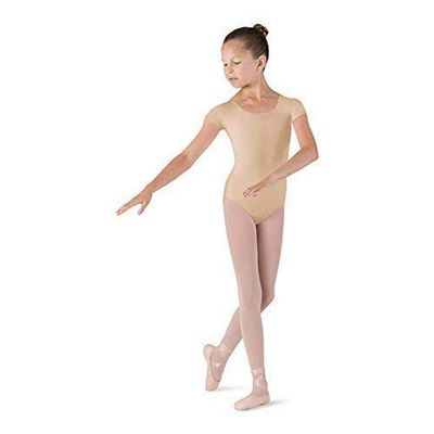 Bloch Dance Girls Dujour Microlux Short sleeve Leotard, Nude, 12