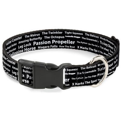 Plastic Clip Collar - Verbiage Sex Positions Black White - Narrow-Medium 8-12"