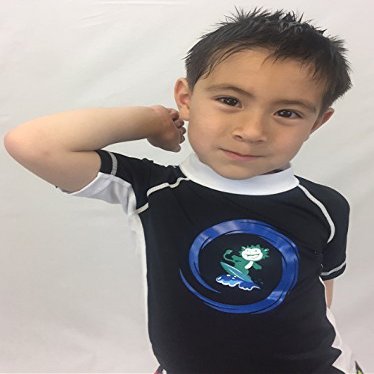 NEOcean Kids Rash Guard (Black / White, 4T) UV Protection