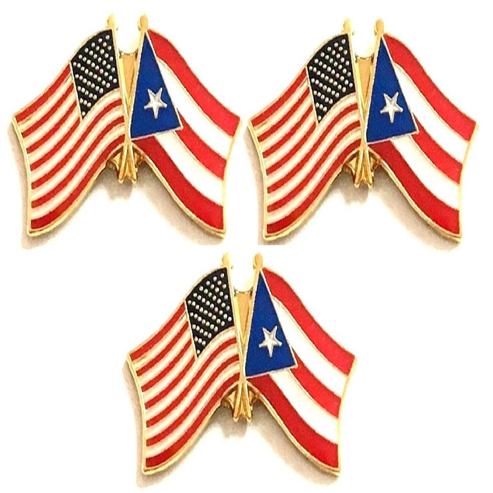 3 Puerto Rico USA Friendship Flag Lapel Pins Pack of 3 Puerto Rican & American Double Flag Pin Badge