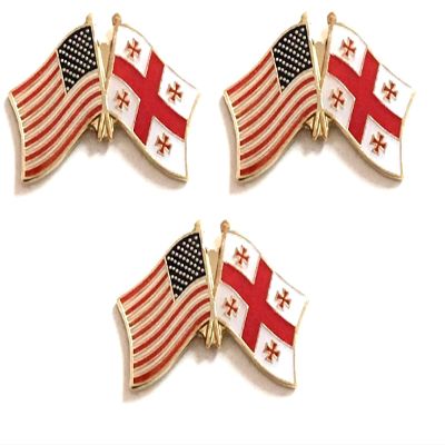 3 Georgia Republic USA Friendship Flag Lapel Pins Pack of 3 Georgian & American Double Flag Pin Badge