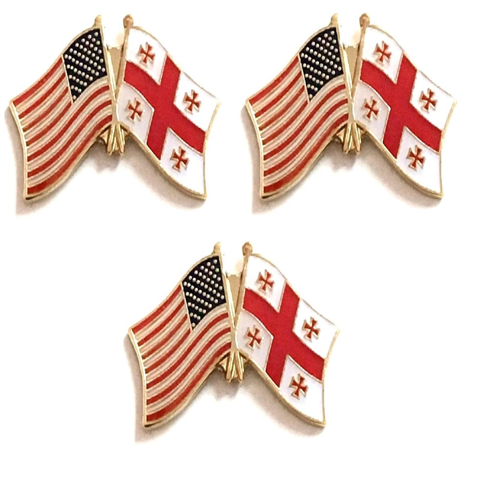 3 Georgia Republic USA Friendship Flag Lapel Pins Pack of 3 Georgian & American Double Flag Pin Badge