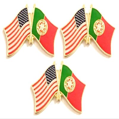 3 Portugal USA Friendship Flag Lapel Pins Pack of 3 Portuguese & American Double Flag Pin Badge