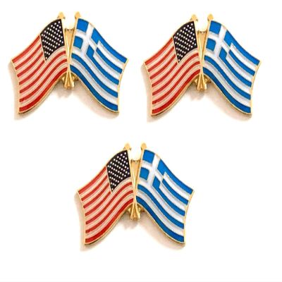 3 Greece USA Friendship Flag Lapel Pins Pack of 3 Greek & American Double Flag Pin Badge