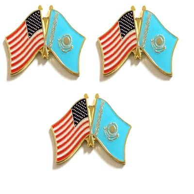 3 Kazakhstan USA Friendship Flag Lapel Pins Pack of 3 Kazakhs & American Double Flag Pin Badge