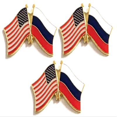 3 Russia USA Friendship Flag Lapel Pins Pack of 3 Russian & American Double Flag Pin Badge