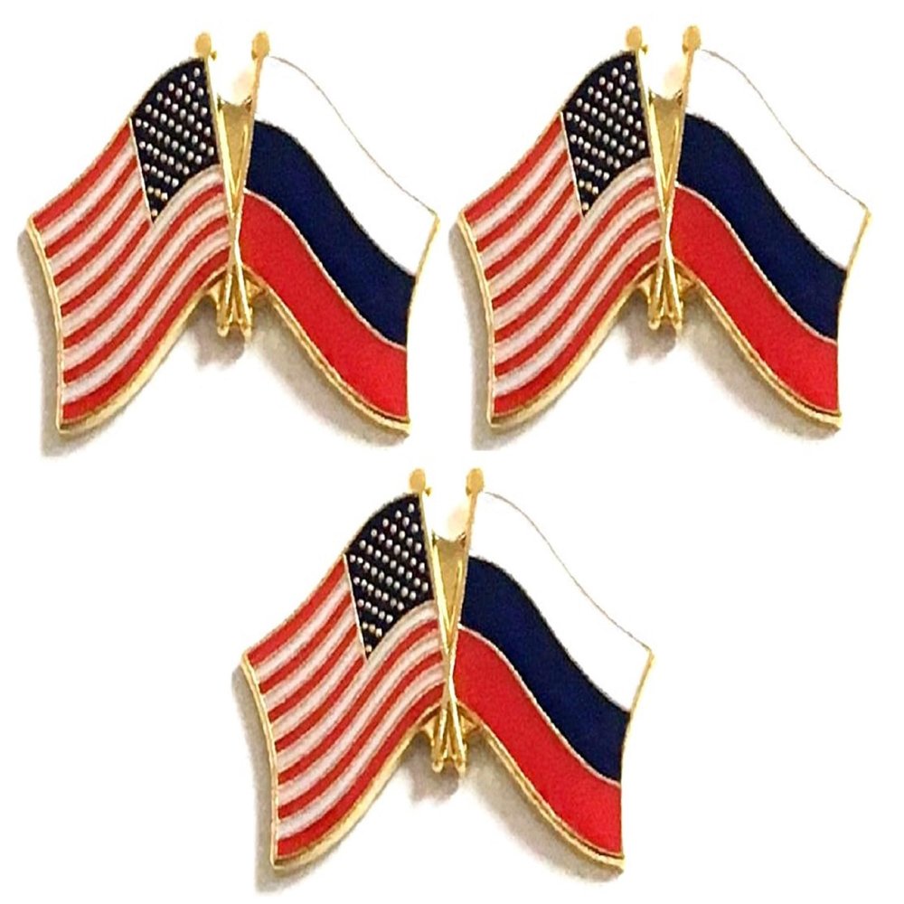 3 Russia USA Friendship Flag Lapel Pins Pack of 3 Russian & American Double Flag Pin Badge