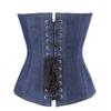 Blue Denim Gothic Steampunk Bustier Waist Training Burlesque Overbust Corset Top view 2
