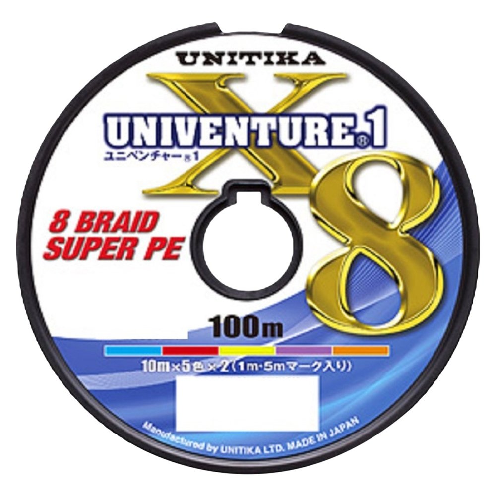 UNITIKA 10161 PE Line Univenture 1 x 8, 100 m 12 Connector, No. 10, 120 lb (54 kg), 5 Colors
