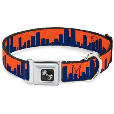 Dog Collar Seatbelt Buckle Denver Solid Skyline Orange Navy 13 to 18 Inches 1.5 Inch Wide