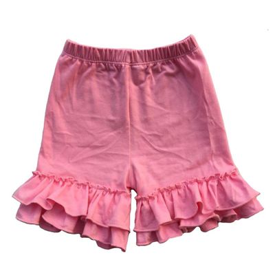 Coralup Little Girls Solid Color Ruffles Cotton Shorts (Pink,5-6 Years)