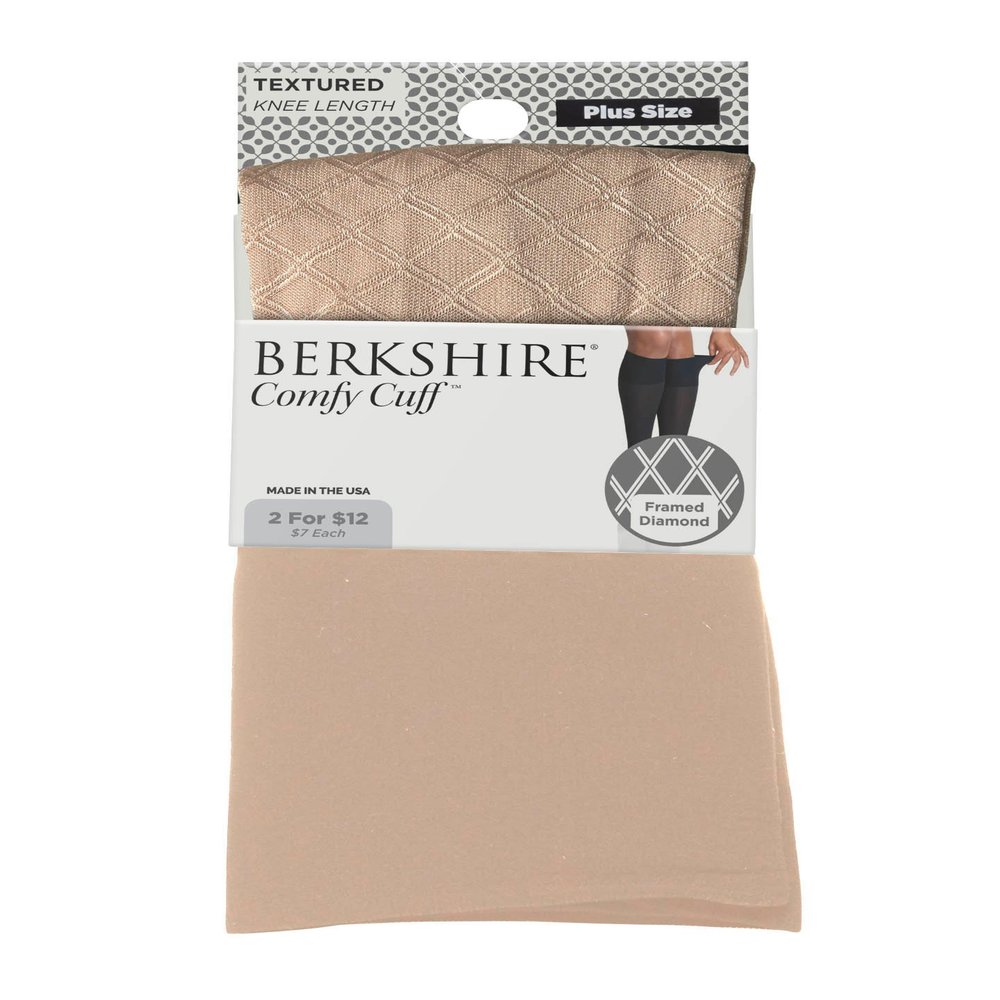 Berkshire Women's Plus Size Comfy Cuff Framed Diamond Trouser Socks, Pale Gold