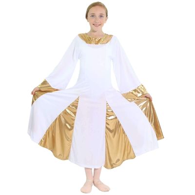 Danzcue Girls Praise Robe Dress (8-10, White-Gold)
