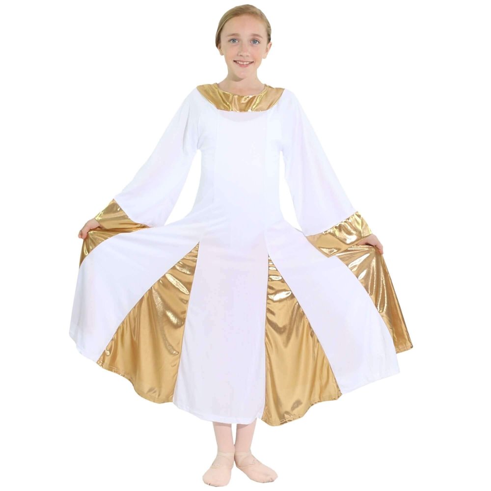 Danzcue Girls Praise Robe Dress (8-10, White-Gold)