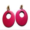 Clip-on Earrings Bohemian Wood Assorted Colors 2.5 inch Hoop Silver Tone Clip (Pink) view 2