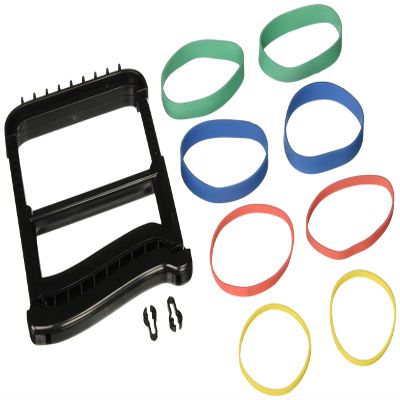Rolyan Ergonomic Hand Exerciser with Plastic Handle, Adjustable Grip Strength Trainer with 4 ColorCoded Rubber Bands, Finger & Hand Exerciser for Therapy, Rehab, Strength Training, Black