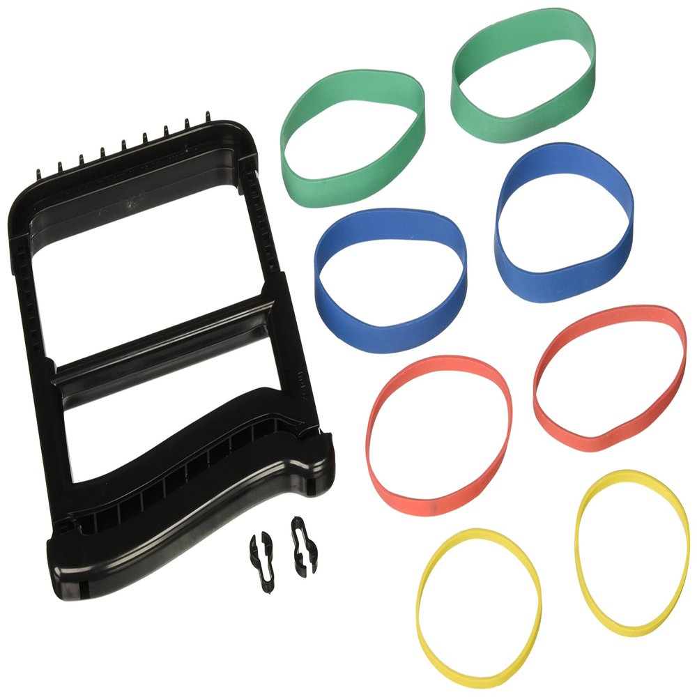 Rolyan Ergonomic Hand Exerciser with Plastic Handle, Adjustable Grip Strength Trainer with 4 ColorCoded Rubber Bands, Finger & Hand Exerciser for Therapy, Rehab, Strength Training, Black