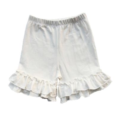 Coralup Little Girls Solid Color Ruffles Cotton Shorts (White,5-6 Years)