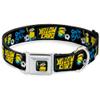 Dog Collar Seatbelt Buckle Minions Soccer 2 Poses on The Ball Yellow Card Black 9 to 15 Inches 1.0 Inch Wide view 1