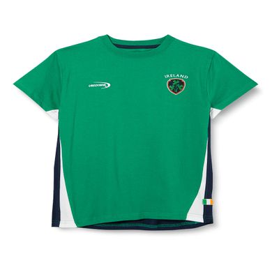 Carrolls Irish Gifts Emerald Green Kids Ireland T-Shirt With Shamrock Crest and Navy Underarm Design, 5-6X