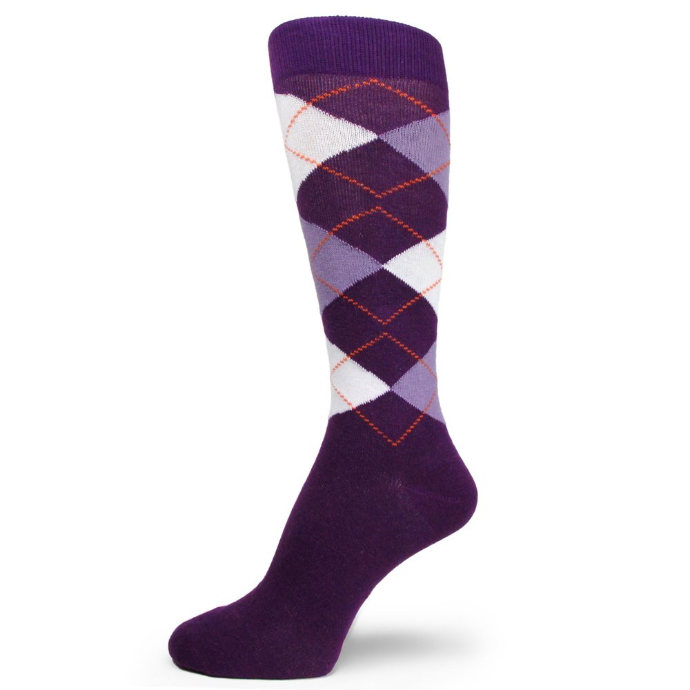 Spotlight Hosiery Men's Argyle Dress Socks-Purple/Lavender/White