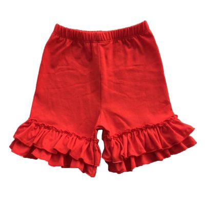Coralup Little Girls Solid Color Ruffles Cotton Shorts (Red,6-7 Years)
