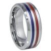 Panvisionary Thin Blue Line Tungsten Carbide Ring Red and Blue 8MM Flat Profile with Beveled Edges (15) view 1
