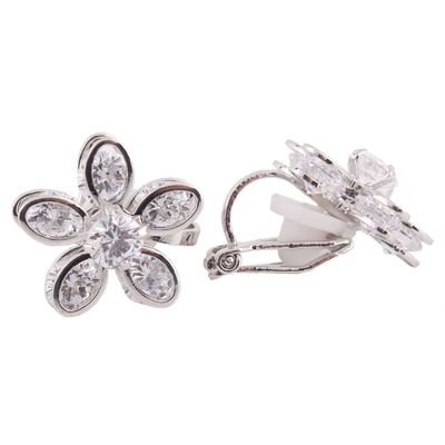 Grace Jun Bridal AAA Cubic Zirconia Clip on Earrings Without Piercing Copper Material Flower Earrings (copper plated platinum)