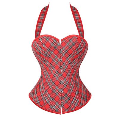 Corset Lingerie for Women Halter Bustier Plaid Red Top Burlesque Plus Size Sexy S