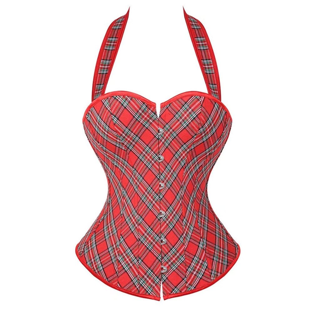 Corset Lingerie for Women Halter Bustier Plaid Red Top Burlesque Plus Size Sexy S