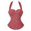 Corset Lingerie for Women Halter Bustier Plaid Red Top Burlesque Plus Size Sexy S view 1