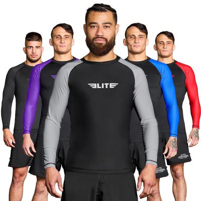 Elite Sports New Item Full Long Sleeve Compression, Mma, Bjj, No Gi, Cross Training Rash Guard, Large, Gray