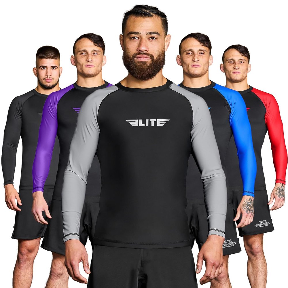 Elite Sports New Item Full Long Sleeve Compression, Mma, Bjj, No Gi, Cross Training Rash Guard, Large, Gray