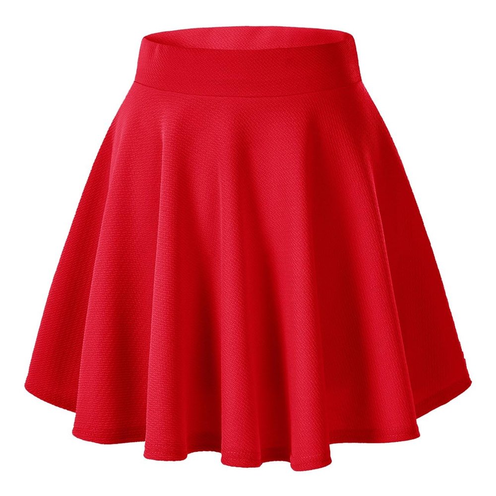 Urban CoCo Women's Basic Versatile Stretchy Flared Casual Mini Skater Skirt (XS, Red)