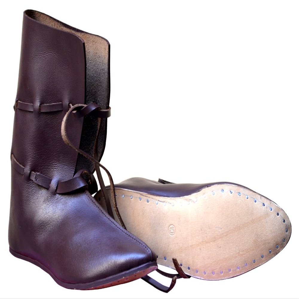 Allbeststuff Medieval Leather Shoe Renaissance Boots Long with Leather Laces ABS (Brown, 7)