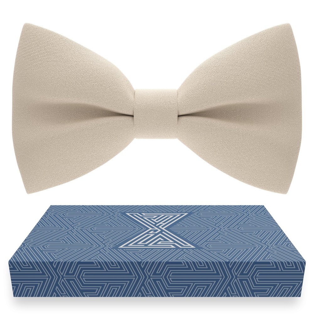 Bow Tie House Men's Classic Pre-Tied Bow Tie Formal Solid Tuxedo (Large, Beige)