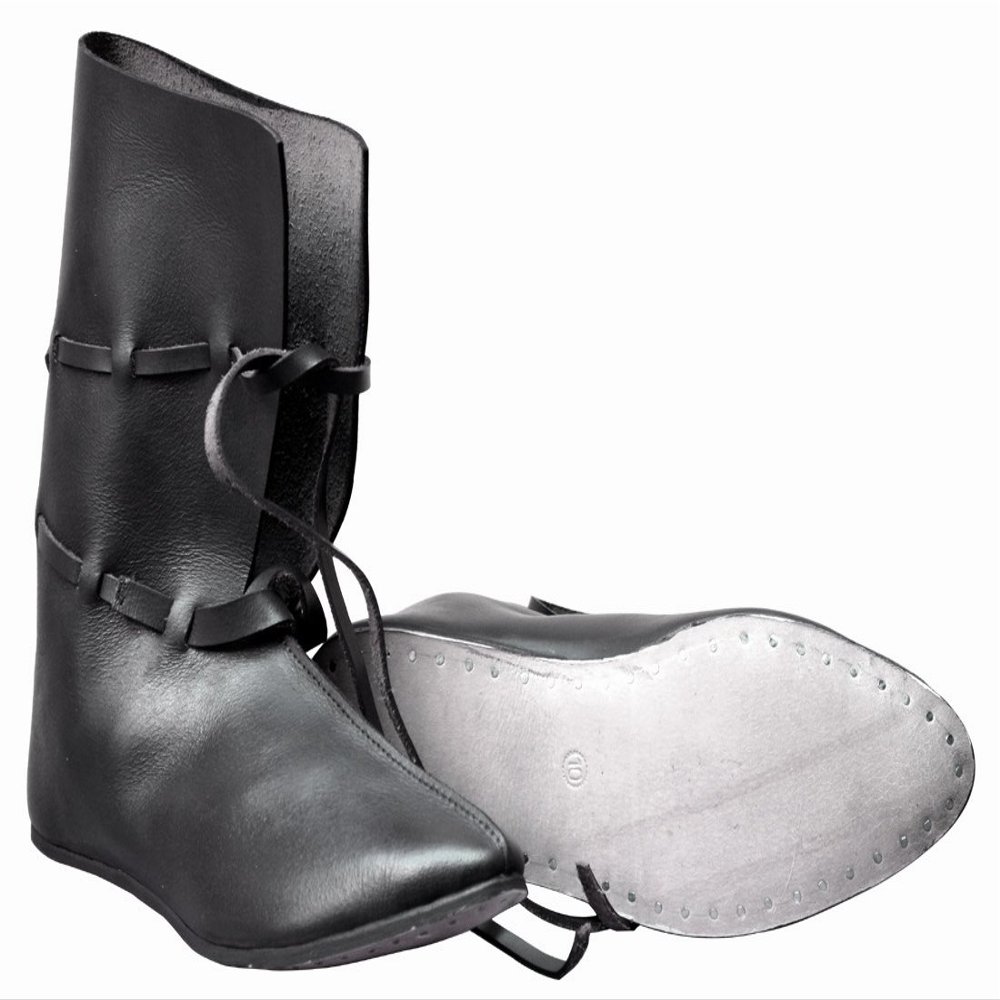 Allbeststuff Medieval Leather Shoe Renaissance Boots Long with Leather Laces ABS (Black, 13)