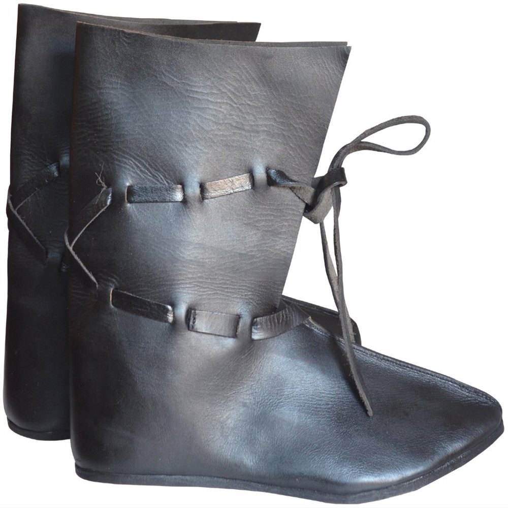 Allbeststuff Medieval Leather Shoe Renaissance Boots Long with Leather Laces ABS (Black, 11)