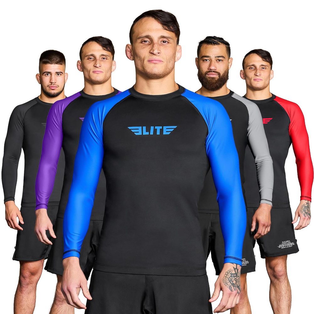 Elite Sports New Item Full Long Sleeve Compression, Mma, Bjj, No Gi, Cross Training Rash Guard, X-Large, Blue